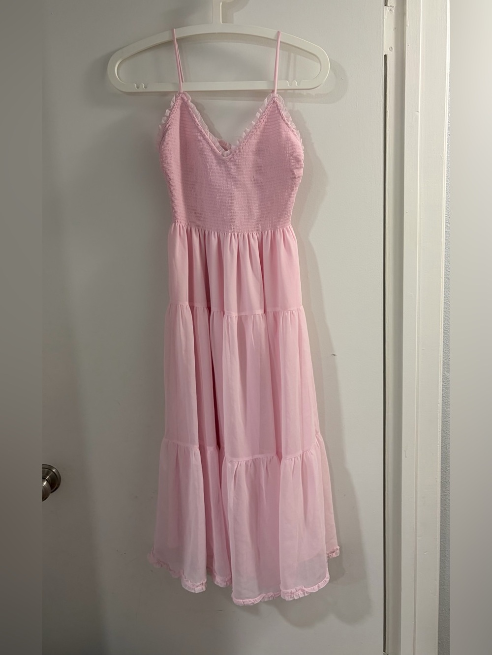 Aritzia Wilfred Pink Tiered Sundress with Smocked Bodice